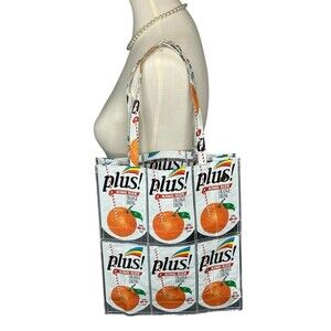 Y2K‎ Upcycled Tote Bag Purse Orange Drink Juice Pouch Eco Recycled Shopping Bag